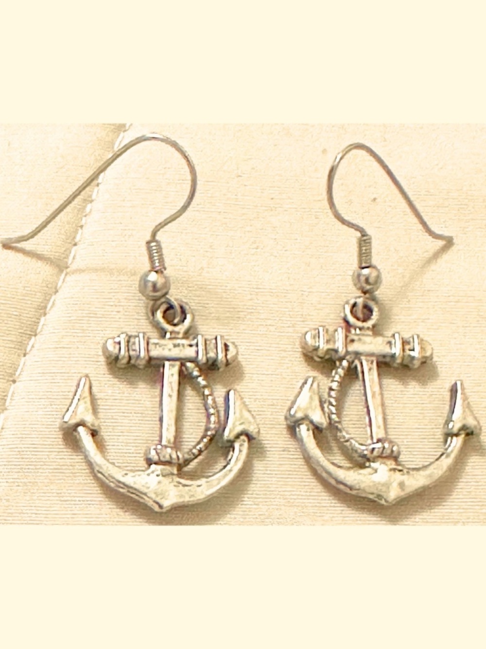 Handmade Stainless Steel Hook Silver Tone Anchor Nautical Dangle Earrings Beach